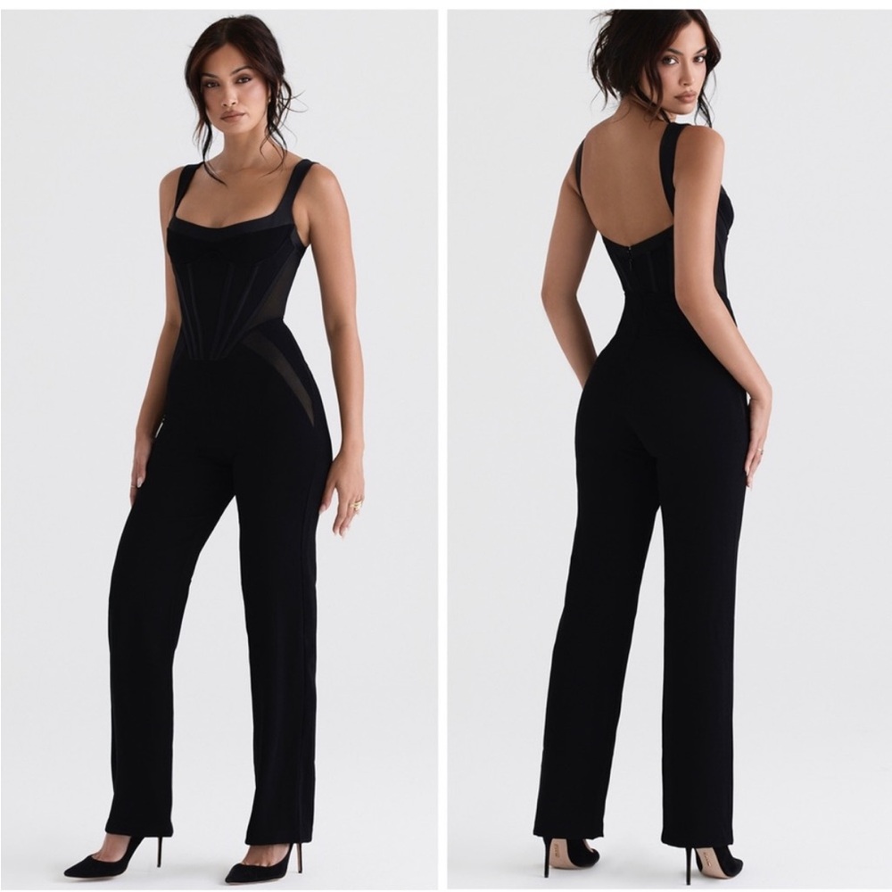 House of CB Mylene Corset Jumpsuit - Crepe Mesh Formal small